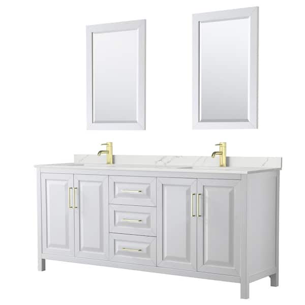 Wyndham Collection Daria 80 in. W x 22 in. D x 35.75 in. H Double Bath Vanity in White with Giotto Quartz Top and 24 in. Mirrors