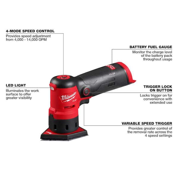 Milwaukee - M12 FUEL 12-Volt Lithium-Ion Brushless Cordless Orbital Detail Sander with M12 High Output 2.5 Ah Battery Pack