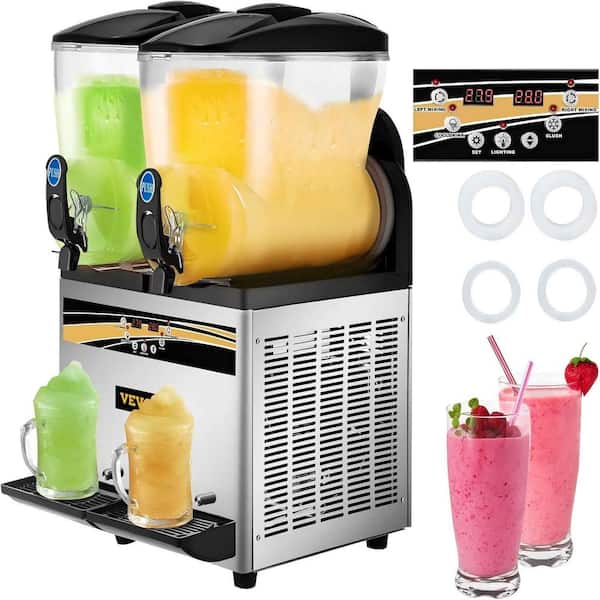 910 oz. Commercial Slushy Machine 12Lx2 Food-Grade PC Tank Black Snow Cone Machine, 500-Watt Frozen Drink Machine