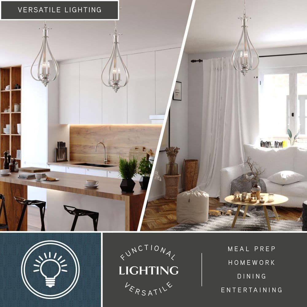 Monrovia Brushed Nickel 3-Light Pendant with Frosted Glass