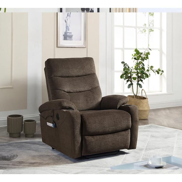 Noble House Aryla Motorized Power Lift Fabric Recliner Chair Part in Dark Brown