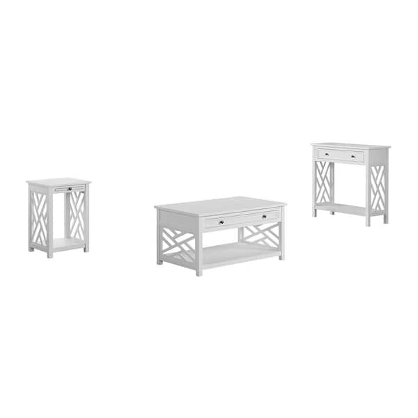 Alaterre Furniture Coventry 3-Piece 36 in. White Medium Rectangle Wood Coffee Table Set with Tray