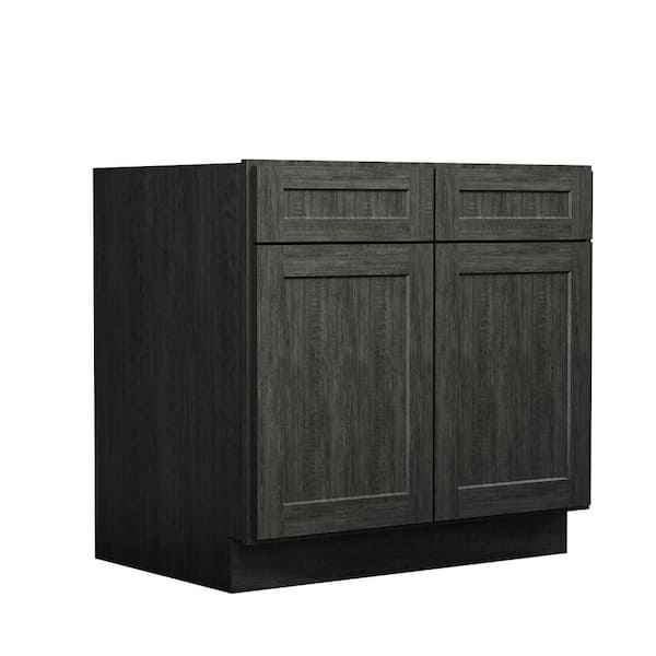 Hausvita 36 in. W x 24 in. D x 34.5 in. H Ready to Assemble Plywood Base Kitchen Cabinet in Shaker Charcoal