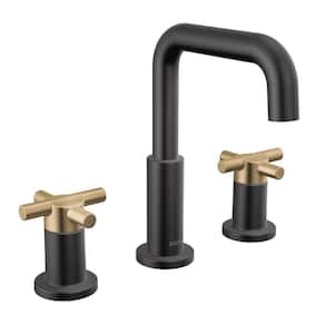 Nicoli 8 in. Widespread Double Handle Bathroom Faucet in Matte Black/Champagne Bronze