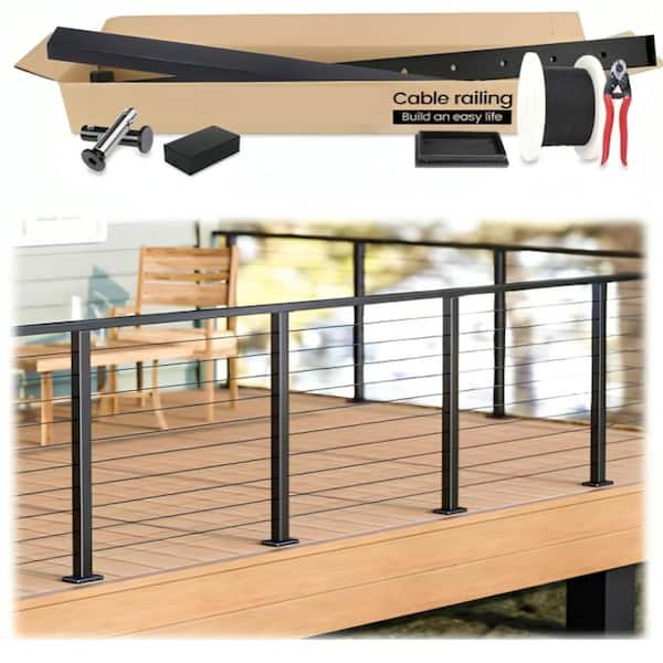 36 in. H x 234 in. W Black Stainless Steel Cable Railing Kit with Adjustable Handrail, DIY, Stair Railing Kit