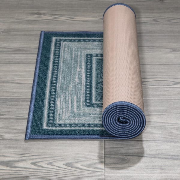 Ottomanson Ottohome Collection Non-Slip Rubberback Bordered Design 2x5  Indoor Runner Rug, 1 ft. 8 in. x 4 ft. 11 in., Teal Blue OTH2206-20X59 -  The Home Depot