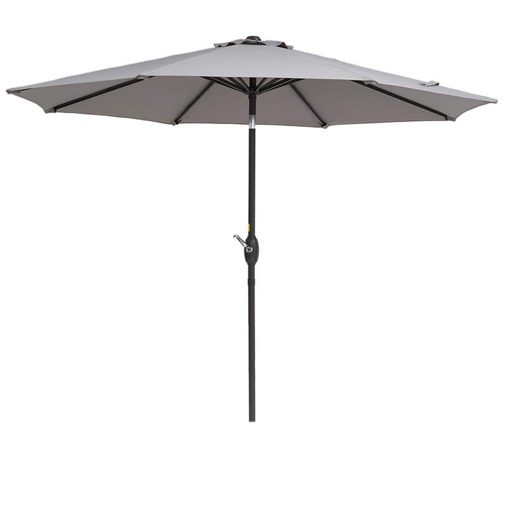 9 ft. Steel Crank Lift Market Patio Umbrella with Push Button Tilt in Gray