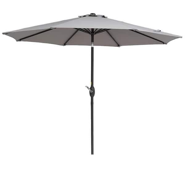 Unbranded 9 ft. Steel Crank Lift Market Patio Umbrella with Push Button Tilt in Gray