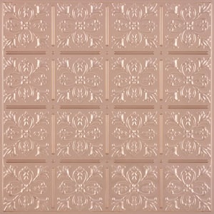 Fleur-de-lis Faux Copper 2 ft. x 2 ft. Lay-in or Glue-up Ceiling Panel (Case of 6)