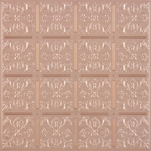 Fleur-de-lis Faux Copper 2 ft. x 2 ft. Lay-in or Glue-up Ceiling Panel (Case of 6)