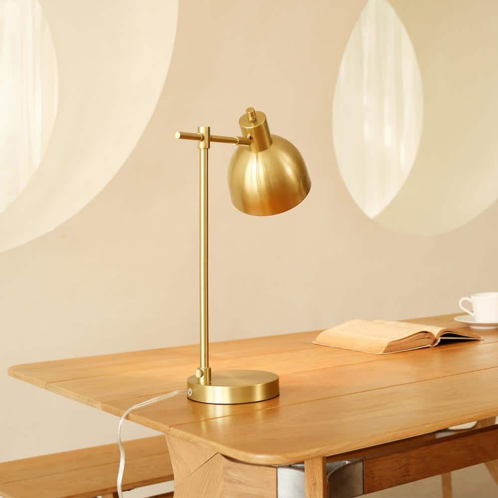 Matte Black Adjustable Desk Lamp with Brass Shade