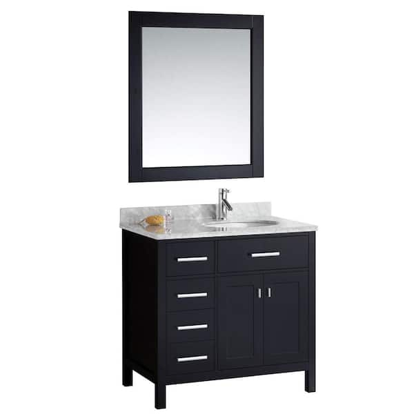 Design Element London 36 in. W x 22 in. D Vanity in Espresso with Marble Vanity Top and Mirror in Carrara White