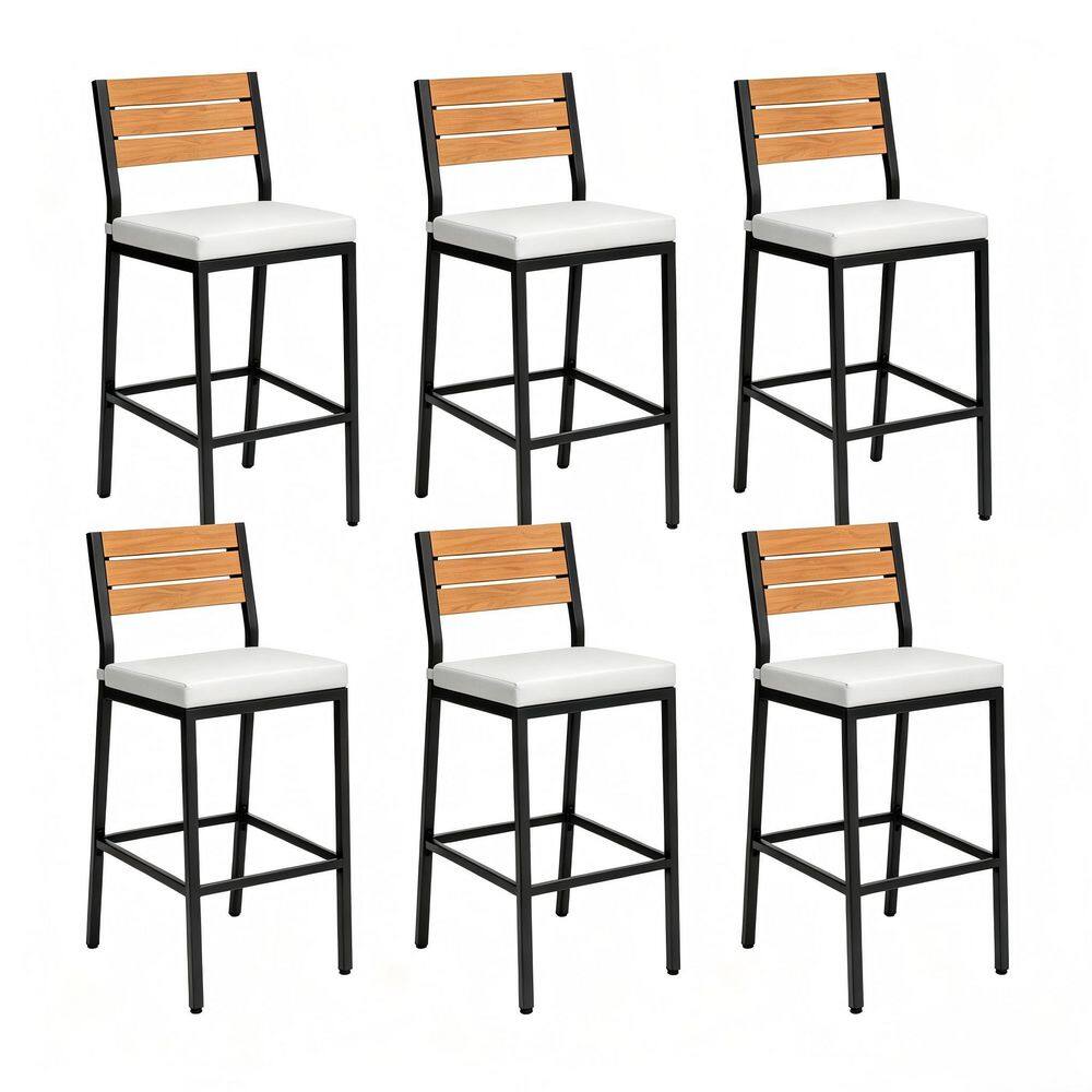 6-Pack Metal Outdoor Bar Stools with White Cushion Bar Stool with Wood Plastic Composite Backrest 600 lbs Capacity price history on PriceWatchPro