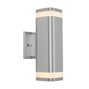 Mettle Chrome Modern Integrated LED Outdoor Hardwired Garage and Porch Light Cylinder Sconce