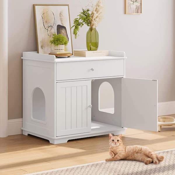 WIAWG Wooden Cat Litter Box Enclosure with Drawer Large Cat