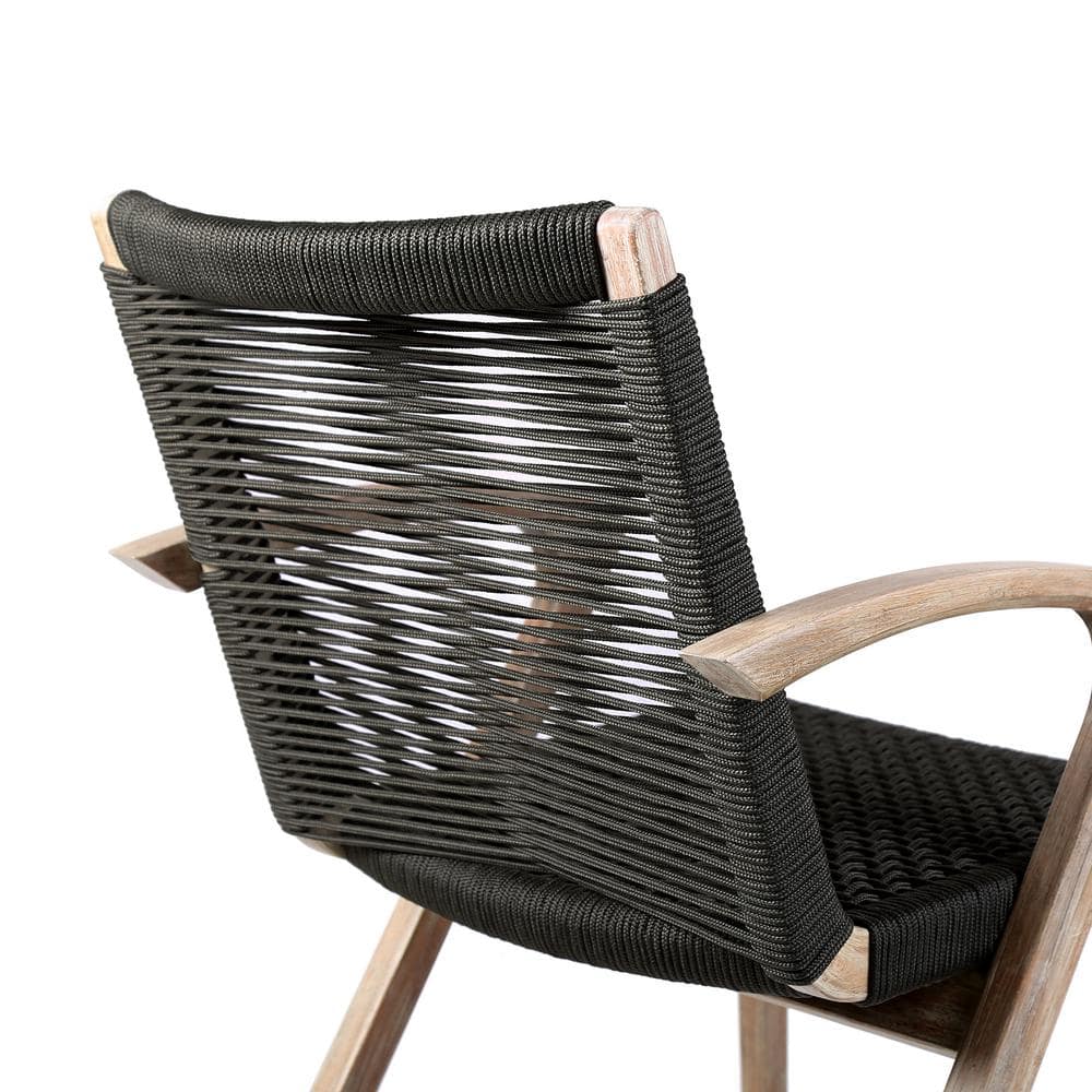 Black Rope and Eucalyptus Outdoor Dining Arm Chairs, Set of 2