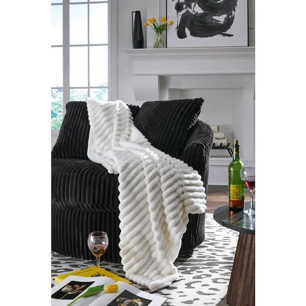 Signature DESIGN BY ASHLEY Alsonwell White Striped Polyester Throw Blanket (Set of 3)