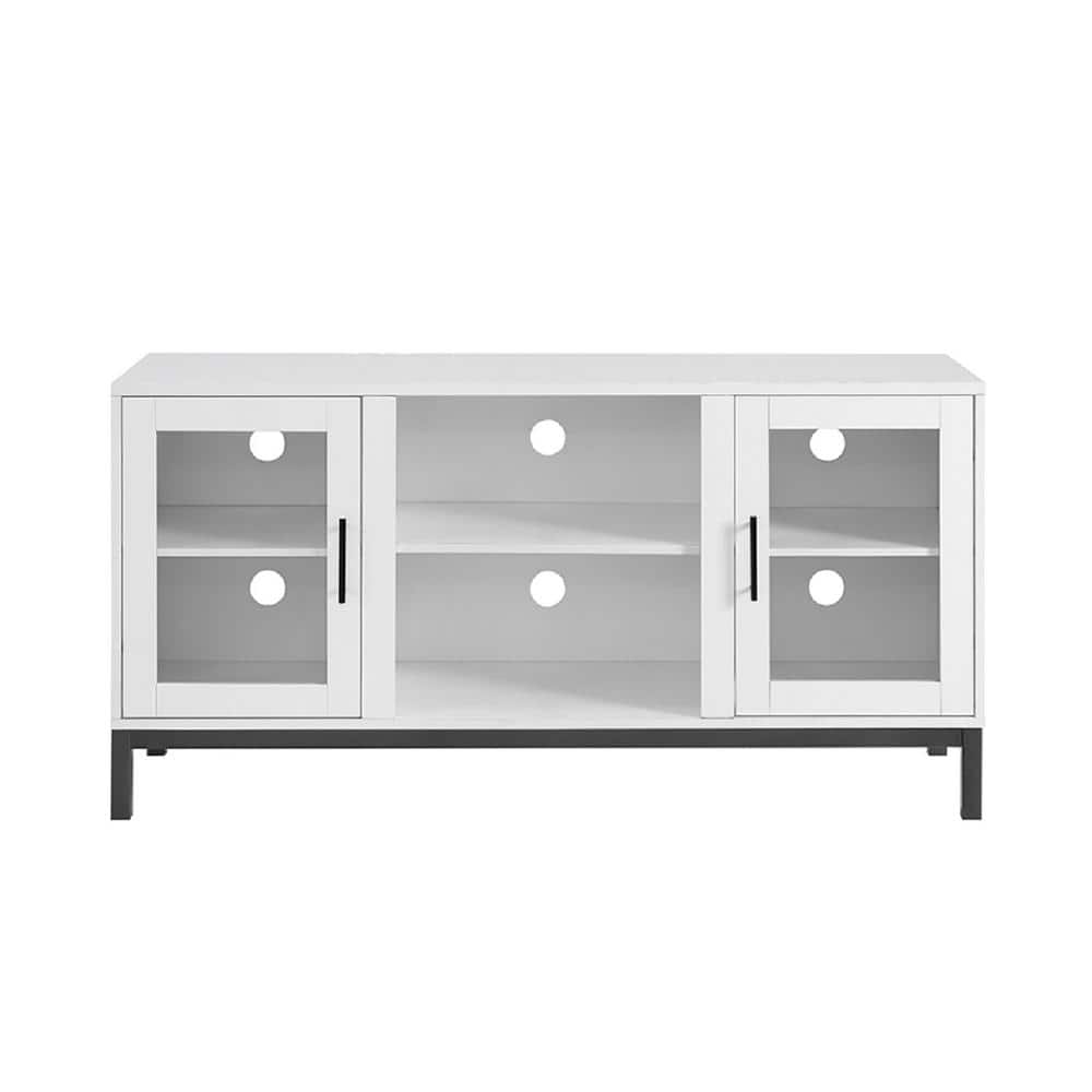 Modern 52" White Wood TV Console with Metal Accents