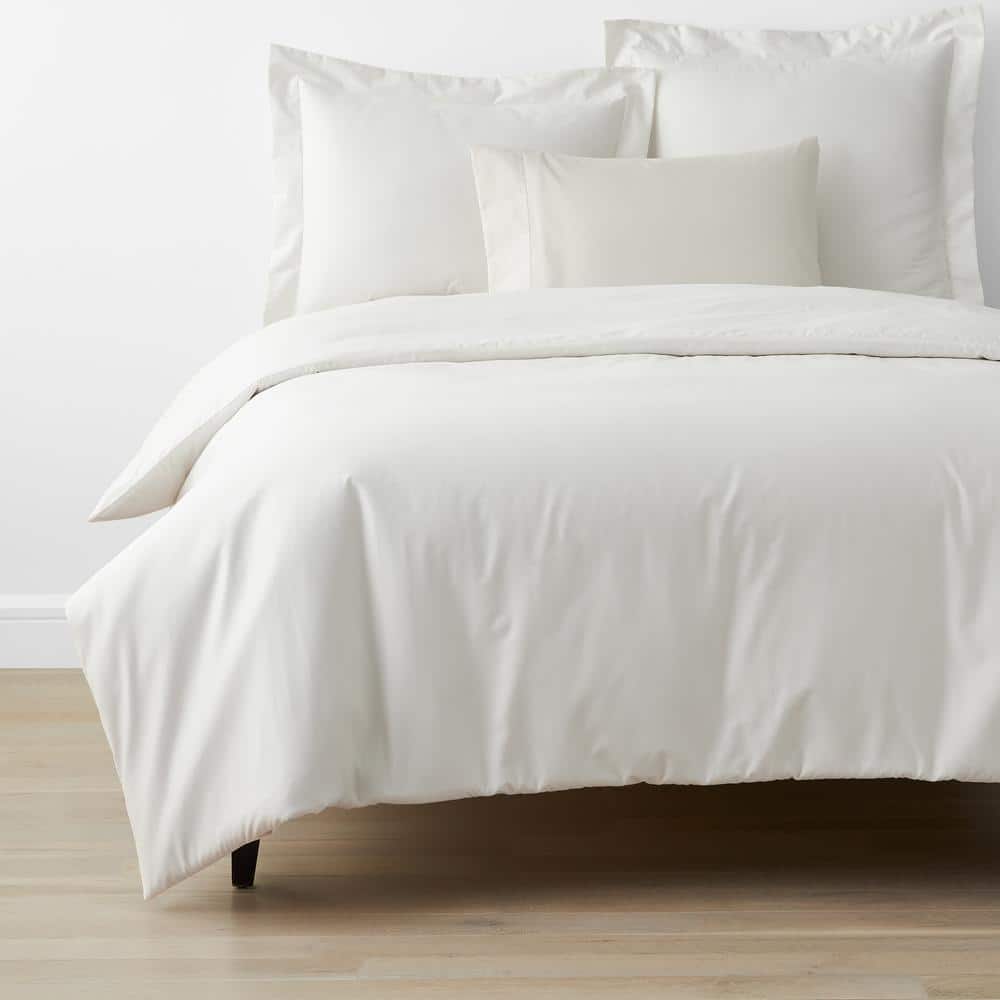 The Company Store Company Cotton Creme Solid 300-Thread Count Wrinkle-Free  Sateen Queen Duvet Cover DT95-Q-CREME The Home Depot