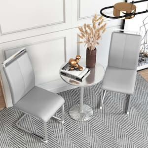 Modern Light Gray PU Leather Seat Dining Chairs Set of 2 for Kitchen, Living, Dining Room