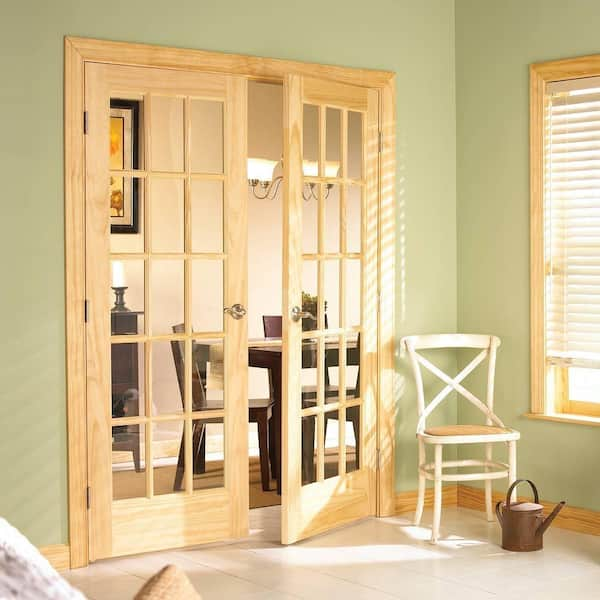 Builders Choice 60 in. x 80 in. 15-Lite Clear Wood Pine Prehung Interior French  Door HDCP151550 - The Home Depot