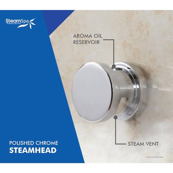 Steam Bath Generator 2 in. W Steam Head with Essential Oils Aromatherapy Scent Reservoir Channel in Polished Chrome