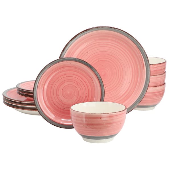 Holcomb 12-Piece Ceramic Dinnerware Set in Pink