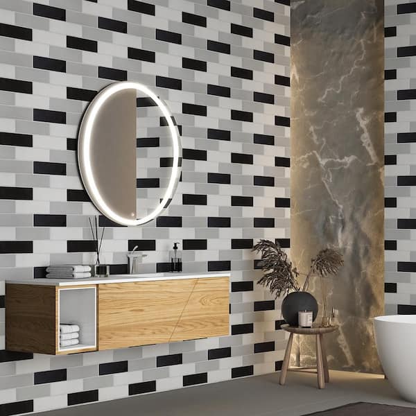 2 in. x 8 in. Subway Brick Multicolor 10.625 in. x 15.875 in. Matte Ceramic Mosaic Wall Tile (8.2 sq. ft. /Case)