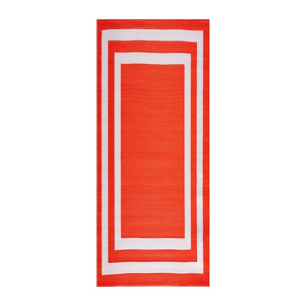 Paris Orange White 2 ft. 3 in. x 6 ft. Reversible Recycled Plastic Indoor/Outdoor Area Rug