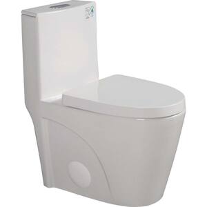 12 in. 1-Piece 1.1/1.6 GPF Dual Flush Elongated Toilet in White Seat Included, Soft-Close Seat, Water-Saving Bathroom
