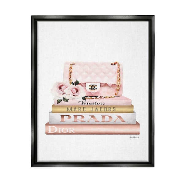 The Stupell Home Decor Collection Pink Purse Gold Bookstack Glam Watercolor Design by Amanda Greenwood Floater Frame Nature Wall Art Print 25 in. x 31 in.