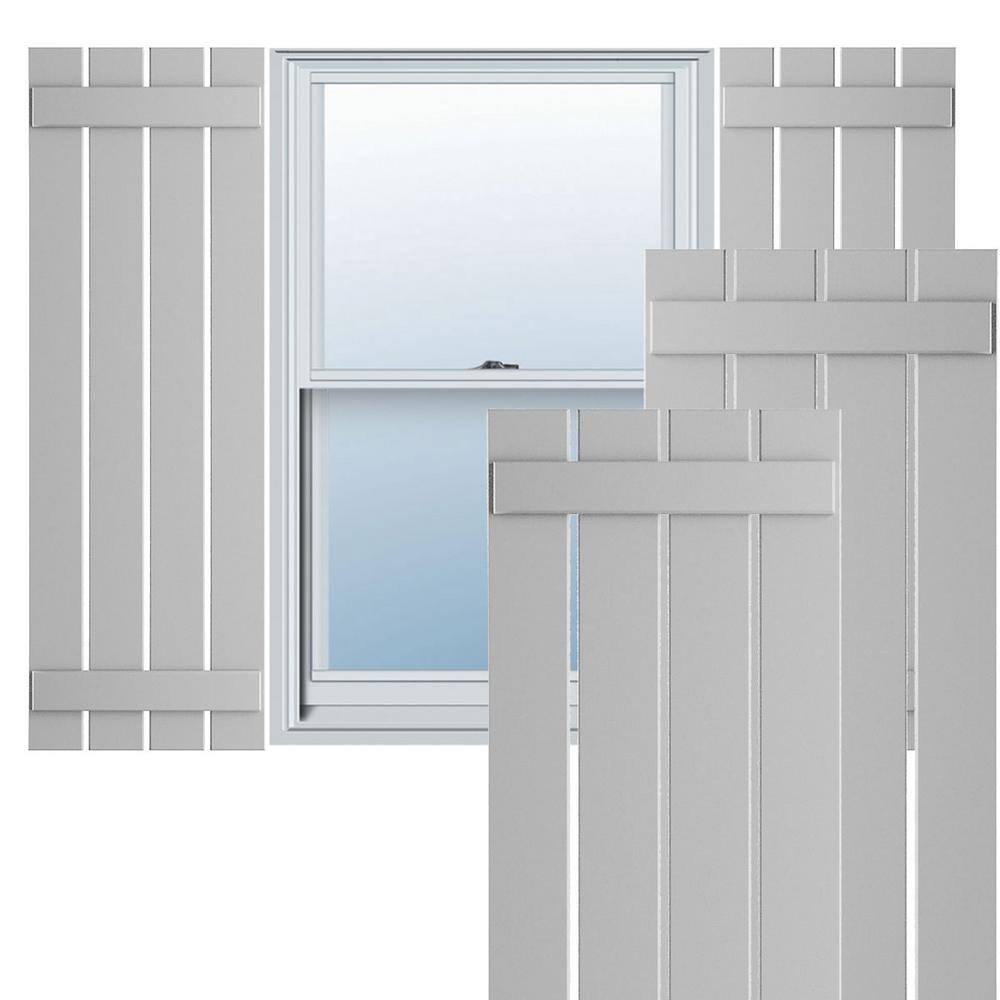 Ekena Millwork 23"W x 74"H True Fit PVC Four Board Spaced Board-n-Batten Shutters, Primed (Per Pair - Hardware Not Included)