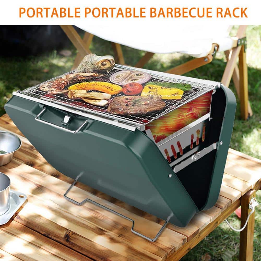 14 in. Portable Charcoal Grill in Black Small BBQ Grill for Outdoor Cooking