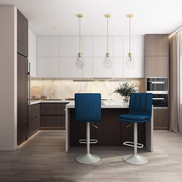 Palmer 48 in. Blue Adjustable High-Back Channel Tufted Upholstered Metal Frame Barstool (Set of 2)