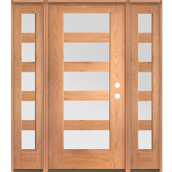 Krosswood Doors ASCEND Modern 64 in. x 80 in. 5-Lite Left-Hand/Inswing Satin Glass Teak Stain Fiberglass Prehung Front Door/DSL
