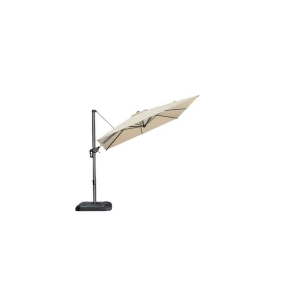 9 ft. x 12 ft. Sunbrella Double Top Outdoor Aluminum 360° Rotation Cantilever Patio Umbrella in White, with Base