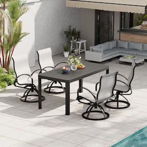 Black Swivel Aluminum Sunbrella Textilene Mesh Fabric Outdoor Dining Chair in Augustine Oyster (Set of 4)