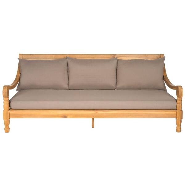 Safavieh Pasadena Teak Brown Patio Bench with Taupe Cushions