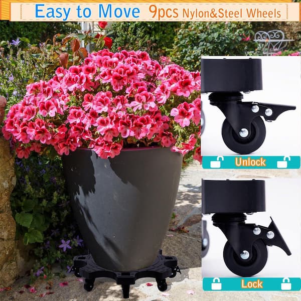 20 in. Black Metal Heart Shaped Indoor/Outdoor Plant Caddy Dolly with Rolling Casters Heavy Duty Planter Stand (1-Pack)