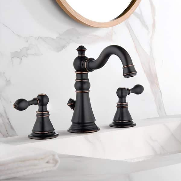 Vintage 8 in. Widespread Double Handle 360° Swivel Spout Bathroom Faucet with Pop-up Drain in Oil Rubbed Bronze