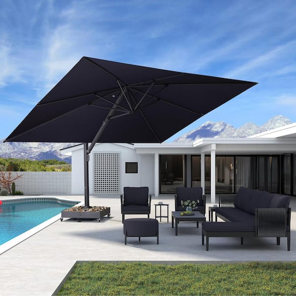 PURPLE LEAF 11 ft. x 15 ft. Patio Umbrella Aluminum Large Cantilever Umbrella for Garden Deck Backyard Pool in Navy Blue