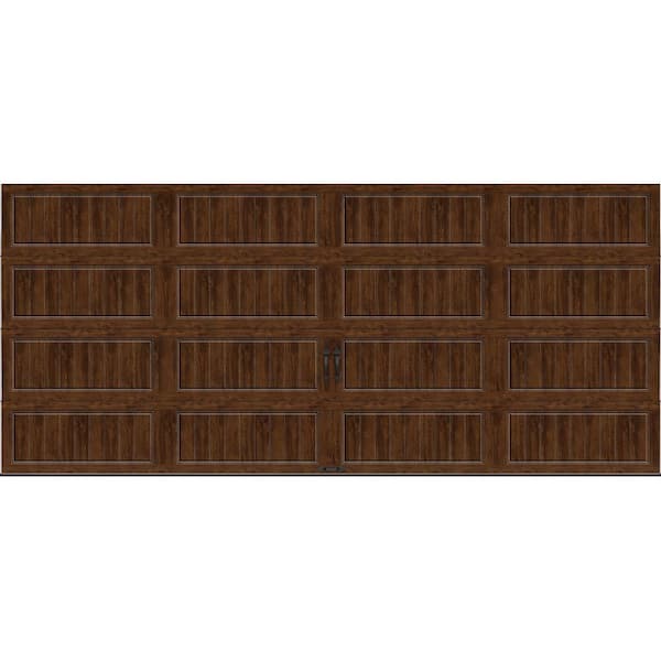Clopay Gallery Steel Long Panel 16 ft x 7 ft Insulated 6.5 R-Value Wood Look Walnut Garage Door without Windows