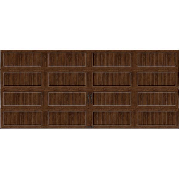 Clopay Gallery Steel Long Panel 16 ft x 7 ft Insulated 18.4 R-Value Wood Look Walnut Garage Door without Windows