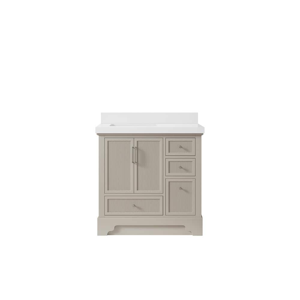"Alys 36 in. W x 22 in. D x 36 in. H Left Offset Sink Bath Vanity in Fine Grain with 2"" White" price history on PriceWatchPro