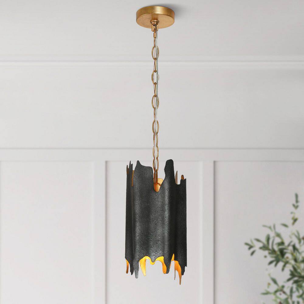 Dracaena 1-Light Gold Leaf Geometric Pendant Light with Textured Black Metal Shade, No Bulb Included price history on PriceWatchPro