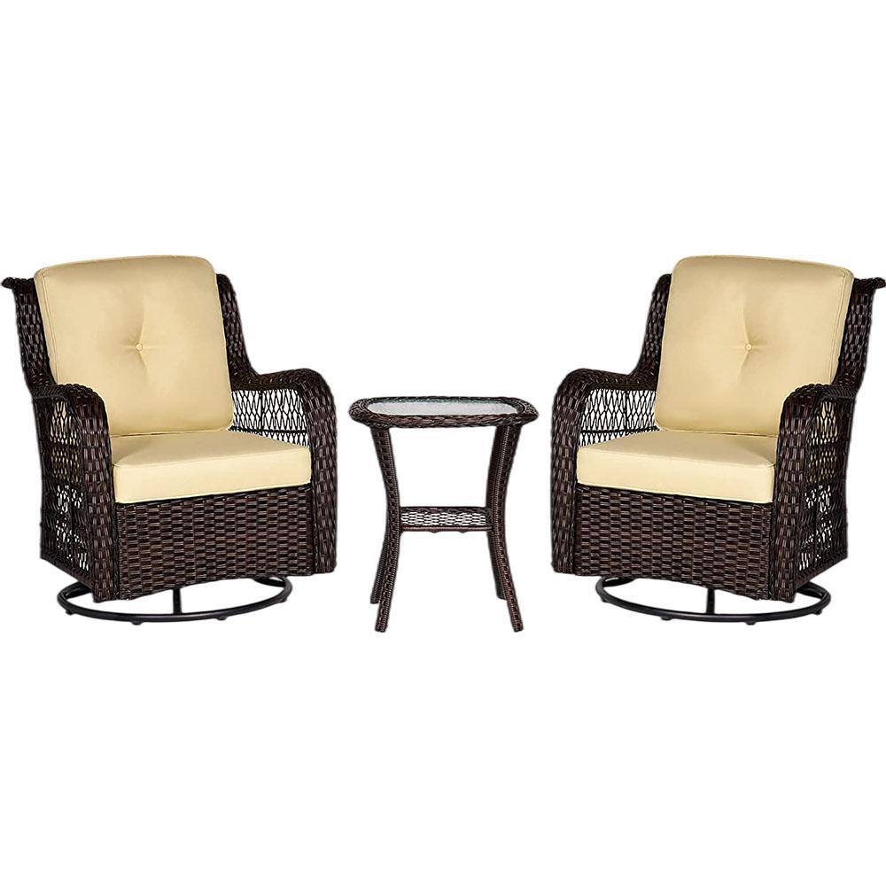 SUNRINX 3Piece Wicker Outdoor Rocking Chair bistro Set with 2 Swivel