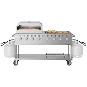 Portable Commercial Outdoor Propane Grill 60 in. with 30 in. Pizza Oven in Stainless Steel