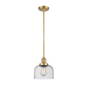 Bell 1-Light Satin Gold Bowl Pendant Light with Seedy Glass Shade