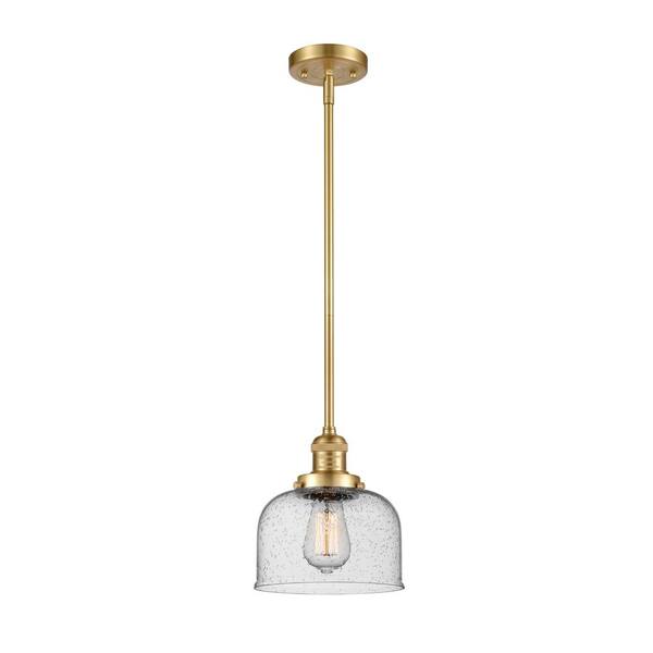 Innovations Bell 1-Light Satin Gold Bowl Pendant Light with Seedy Glass Shade