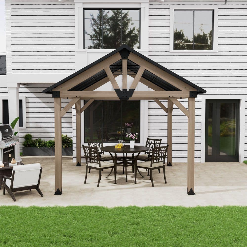 10'x12' Cedar Wood Frame Gazebo with Black Steel Gable Roof